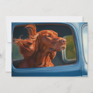 Red Dog Enjoying Scenic Car Ride Art Print Card