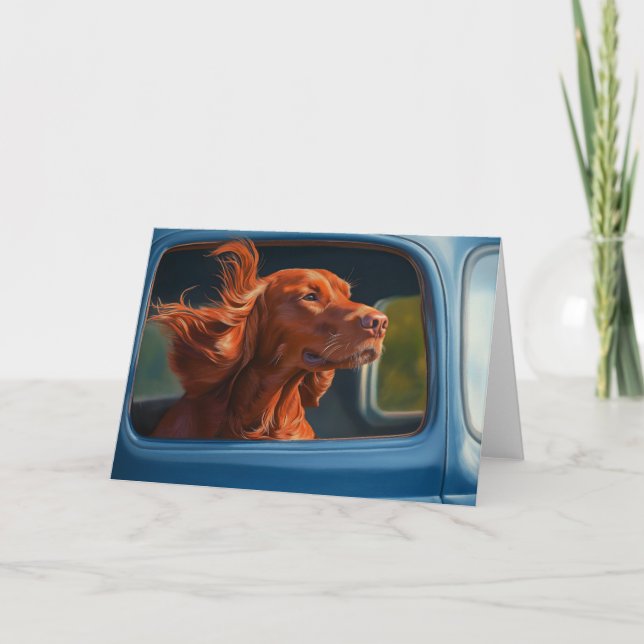 Red Dog Enjoying Scenic Car Ride Art Print Card (Front)