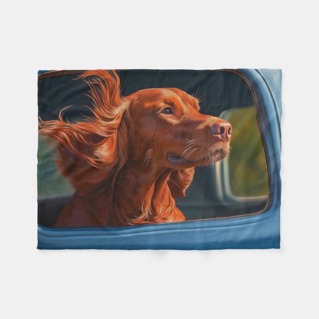 Red Dog Enjoying Scenic Car Ride Art Print Fleece Blanket (Front (Horizontal))
