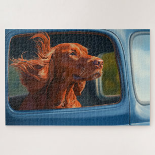 Red Dog Enjoying Scenic Car Ride Art Print Jigsaw Puzzle