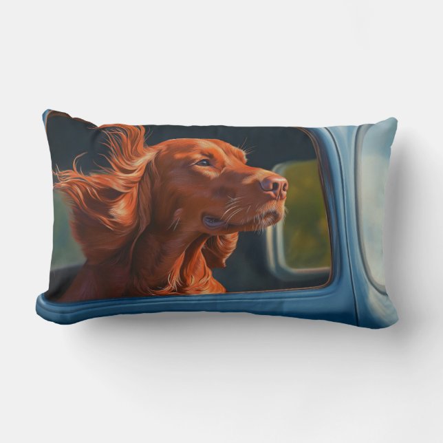 Red Dog Enjoying Scenic Car Ride Art Print Lumbar Cushion (Front)