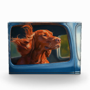 Red Dog Enjoying Scenic Car Ride Art Print Photo Block