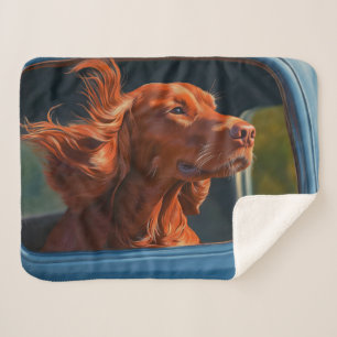 Red Dog Enjoying Scenic Car Ride Art Print Sherpa Blanket