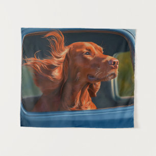 Red Dog Enjoying Scenic Car Ride Art Print Tapestry