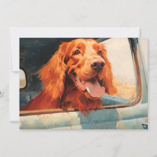 Red Dog in Classic Truck Window Art Print Card