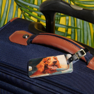 Red Dog in Classic Truck Window Art Print Luggage Tag