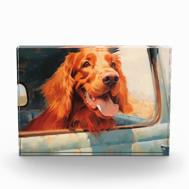 Red Dog in Classic Truck Window Art Print Photo Block (Front)