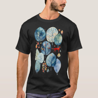 Red Dog In The Woods City Story Watercolor T-Shirt