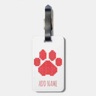 Red Dog Paw Print Building Block Custom Name Luggage Tag