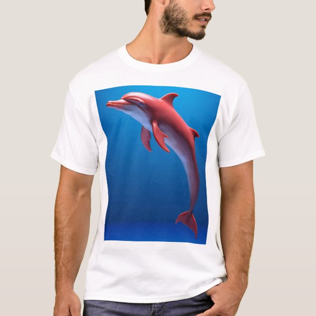 Red Dolphin Soaring Above the Clouds T-Shirt (Front)