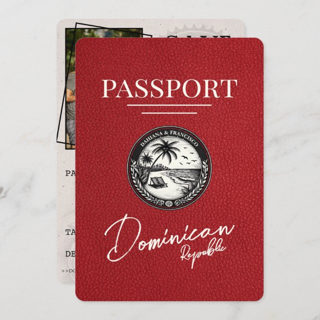Red Dominican Republic Passport Save The Date (Front/Back)
