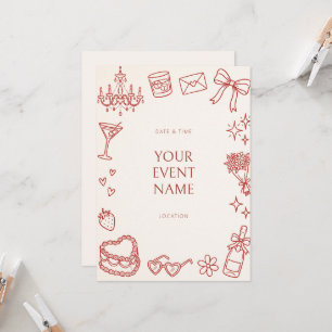 Red Doodle Birthday Frame Invitation