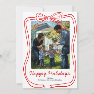 Red Doodle Bow Frame Custom Photo Holiday Card