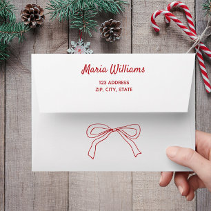 Red doodle bow return address Christmas Envelope