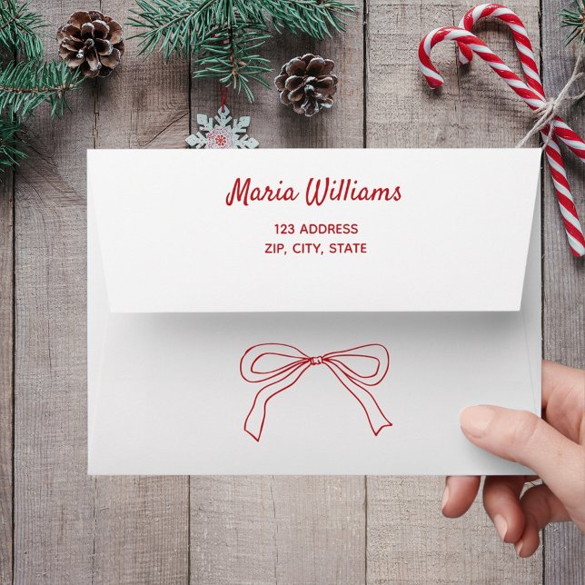Red doodle bow return address Christmas Envelope (Creator Uploaded)