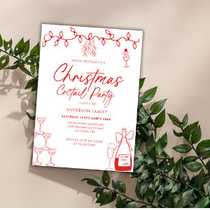 Red Doodle Christmas Coctail Party Invitation