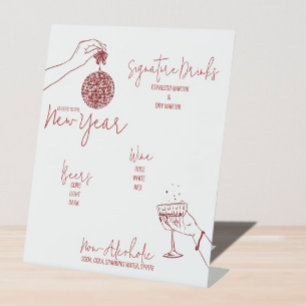 Red Doodle new years party Bar Pedestal Sign