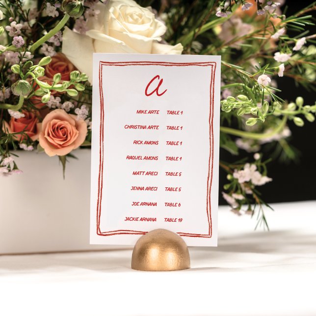 Red Doodle Numeric Seating Chart Card (Creator Uploaded)