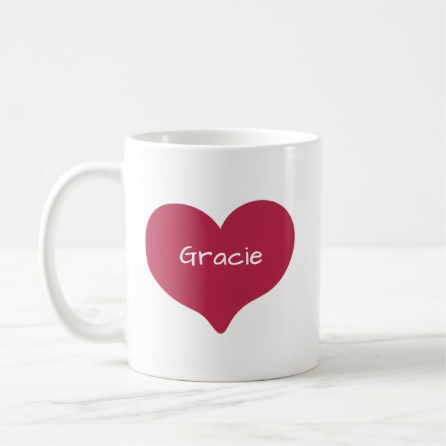 Red Doodled Love Heart with Custom Name or Text Coffee Mug (Left)