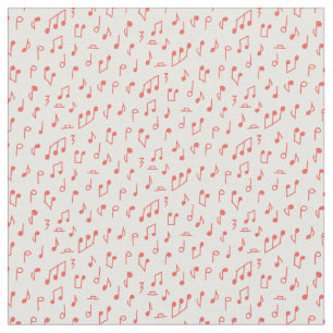 Red Doodled Music Notes  Fabric