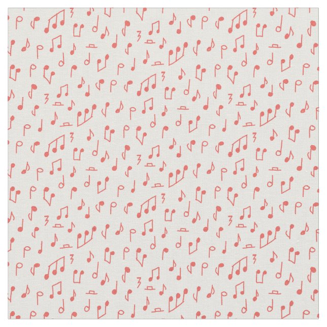 Red Doodled Music Notes  Fabric (Close Up)