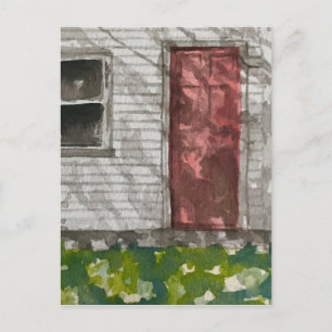 Red Door White House Watercolor Art Postcard