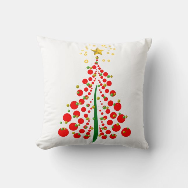Red Dot Christmas Tree and Gold Star Cushion (Front)
