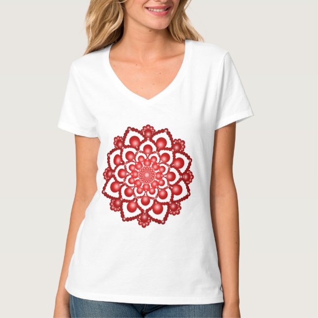 Red Dot Mandala Flower T-Shirt (Front)