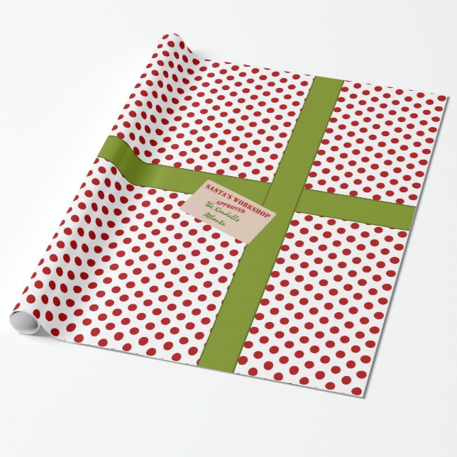 Red Dot Santa's Workshop Personalised Wrapping Paper (Unrolled)