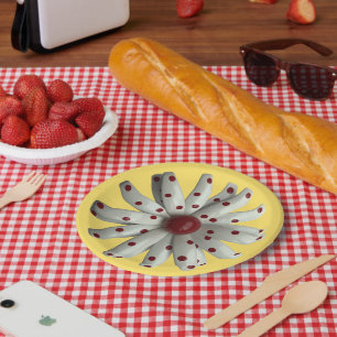 Red Dots Daisy Flower Floral Spring Summer Yellow Paper Plate