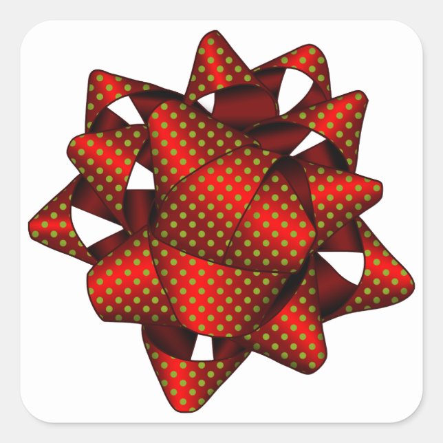 Red Dotted Bow, Square Stickers, Glossy Sticker (Front)