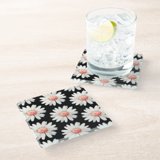 Red Dotted Daisy's Glass Coaster