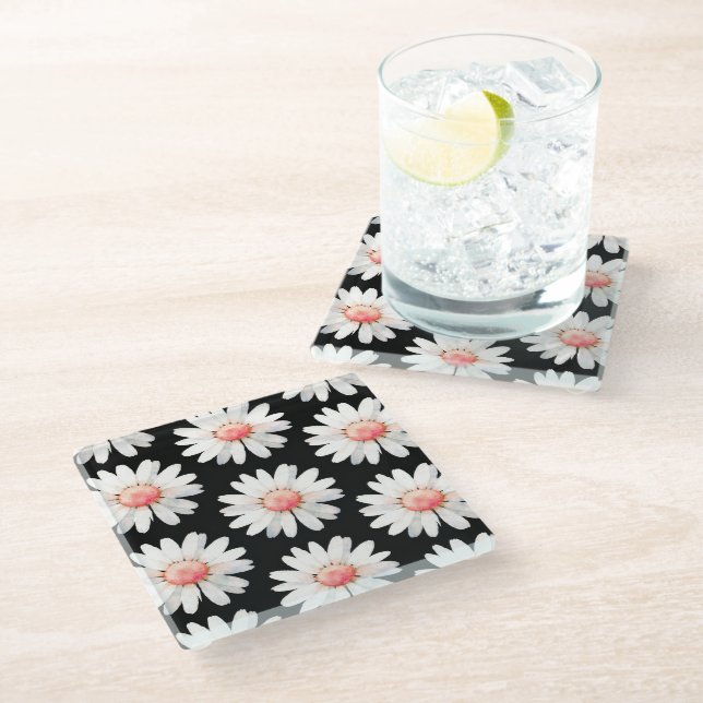 Red Dotted Daisy's Glass Coaster (Angled)