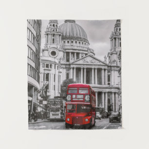 Red Double-Decker Bus by London St Paul Cathedral Tapestry