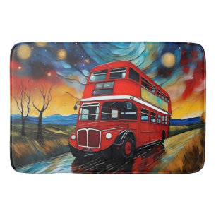 Red Double Decker Bus On A Starry Night, Bath Mat