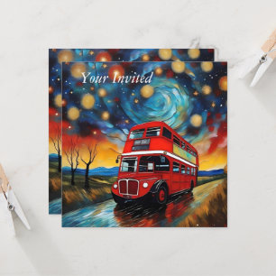 Red Double Decker Bus On A Starry Night, Invitation