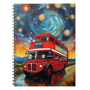 Red Double Decker Bus On A Starry Night, Notebook