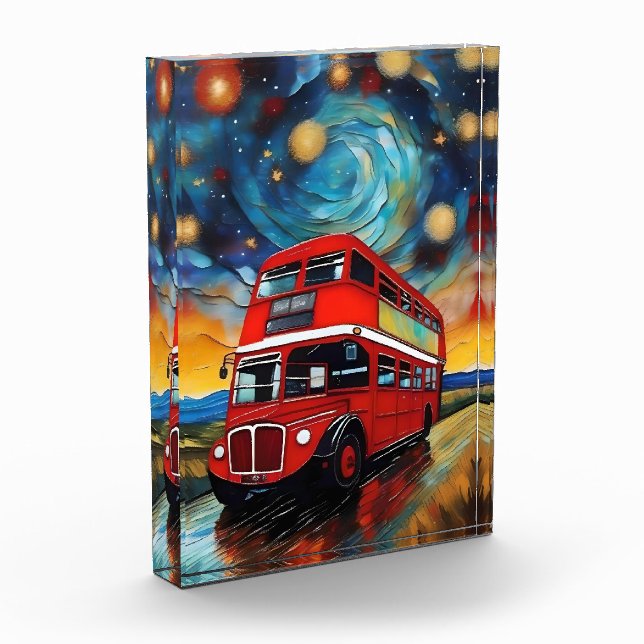 Red Double Decker Bus On A Starry Night, Photo Block (Left)