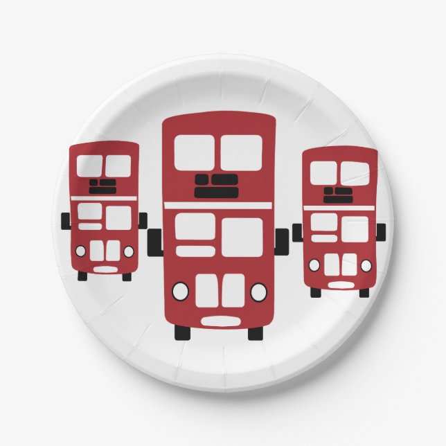 Red double decker bus paper plates (Front)