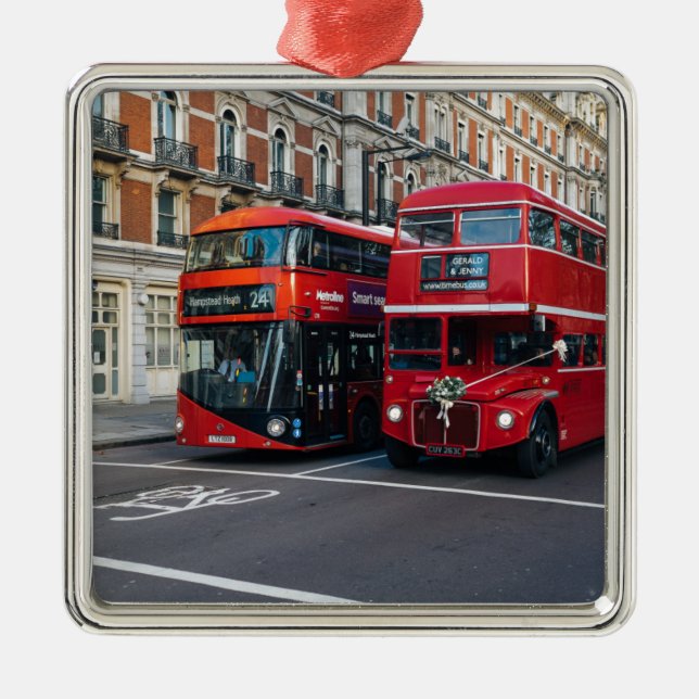 Red Double Decker Buses Metal Tree Decoration (Front)