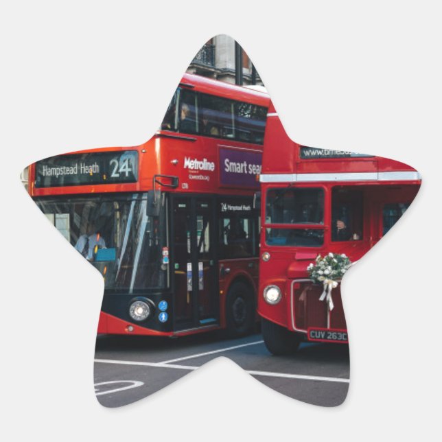 Red Double Decker Buses Star Sticker (Front)