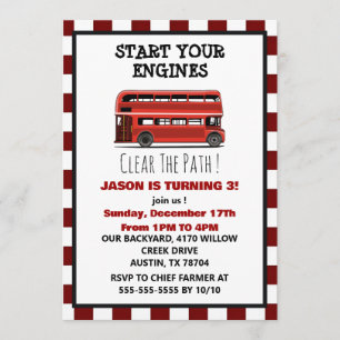 Red Double Decker City Bus Boys Birthday Invitation