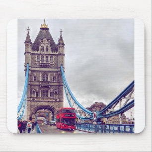 Red Double Decker Crosses Tower Bridge in London Mouse Pad
