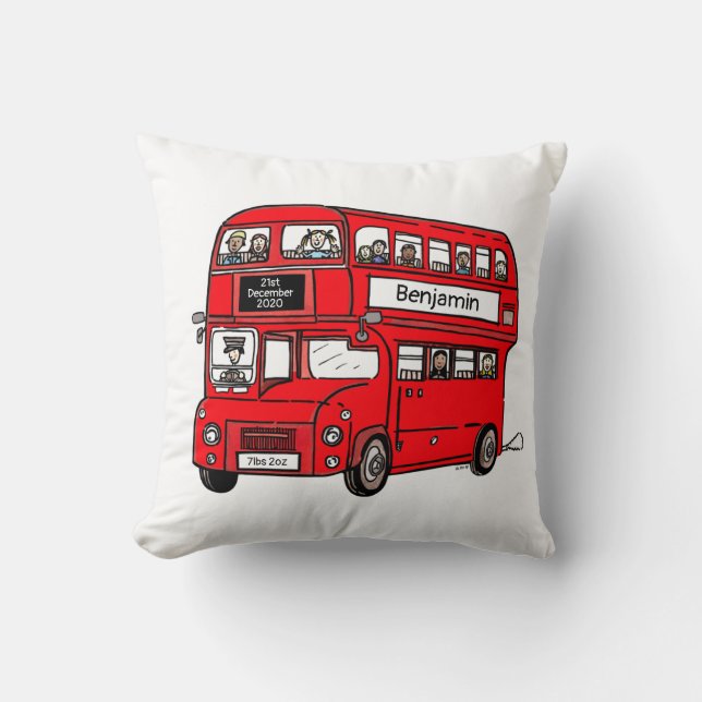 Red Double Decker London Bus Newborn Gift Cushion (Front)