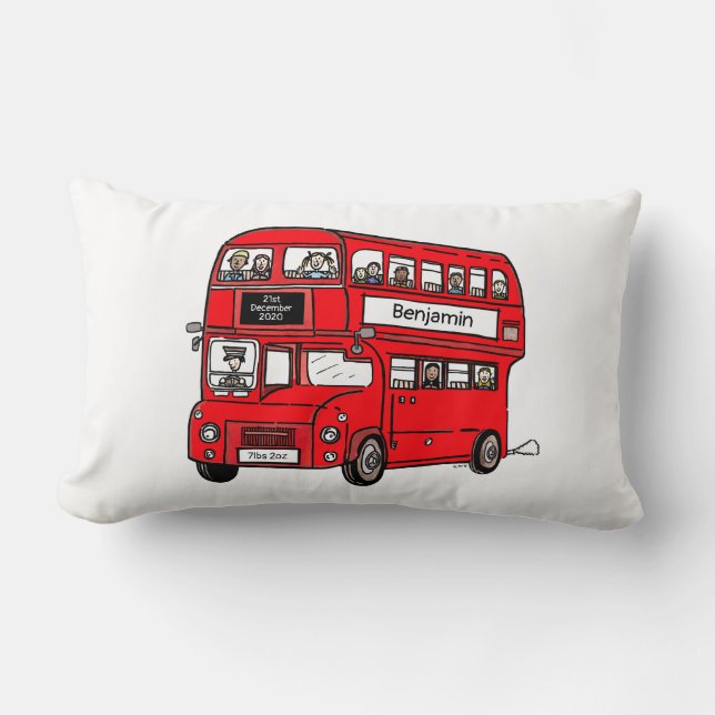 Red Double Decker London Bus Newborn Gift Lumbar Cushion (Front)