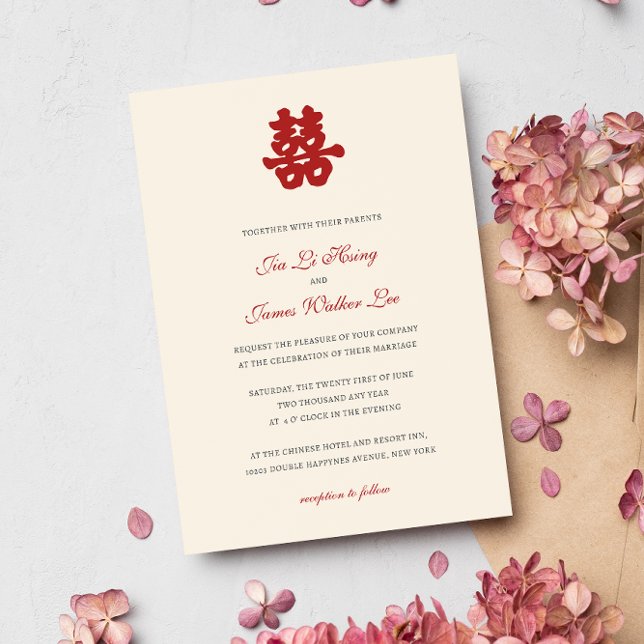 RED Double Happiness Chinese calligraphy asian Invitation (Creator Uploaded)