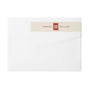 Red Double Happiness Chinese Wedding Address Label