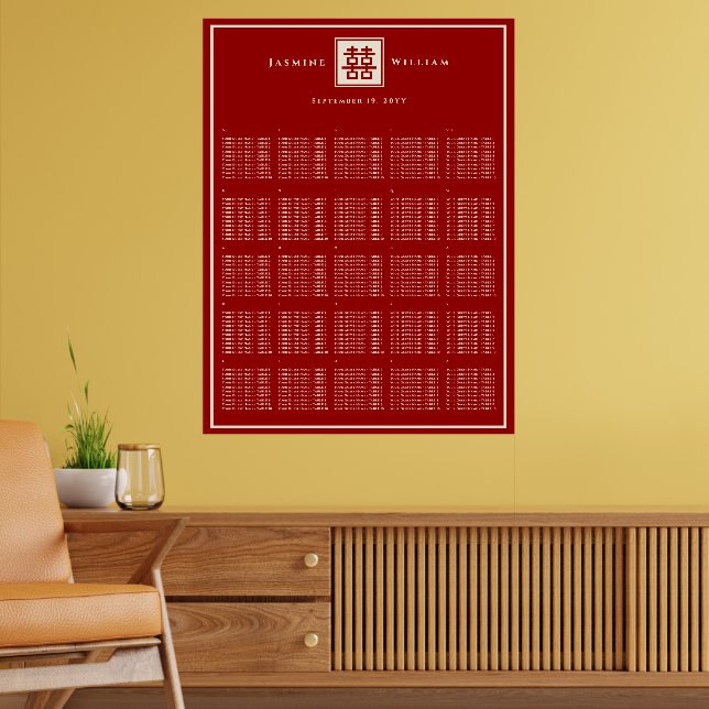 Red Double Happiness Chinese Wedding Seating Chart (Living Room 2)