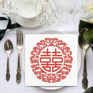 red double happiness modern chinese wedding napkin