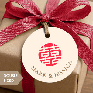 Red Double Happiness Wedding Round Favour Tags